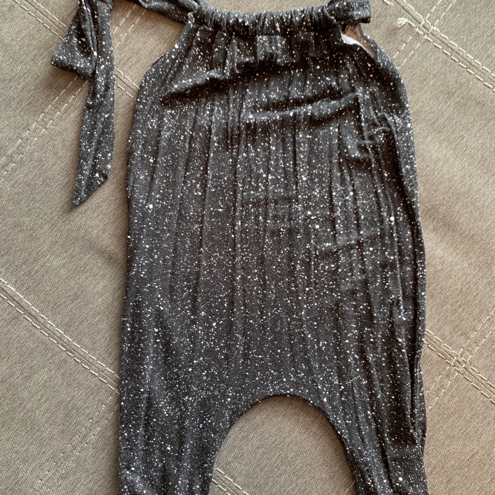 Black specked stretch knit long romper